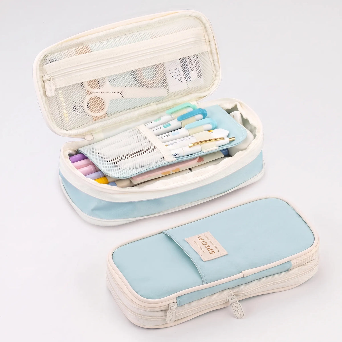 Dual-Layer Pencil Case Storage Pouch for Students & Professionals – Holds 90 Pens Markers Stationery – 8.7×4.3×2.6 in Organizer with Mesh