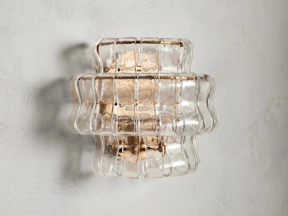Textured Glass Wall Sconce Light Fixture with Curved Shade for Living Room Bedroom Dining Room | Hardwired 2-Bulb Accent Lighting