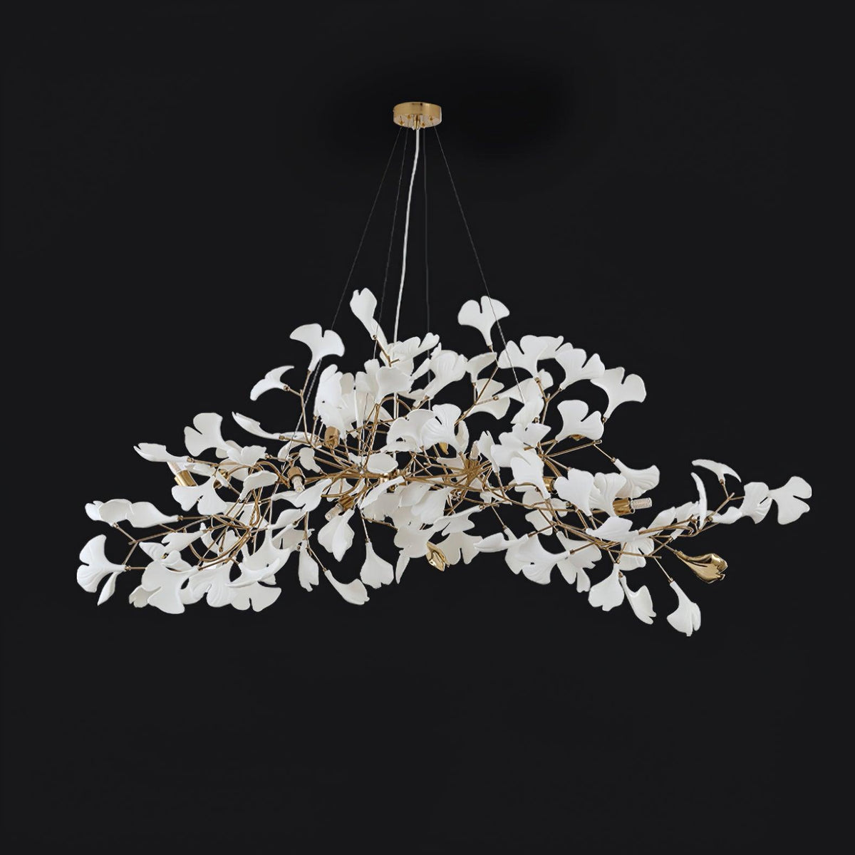 Handcrafted Porcelain Leaf Ceiling Fixture with Flexible Branches Gold White 70 in Statement Overhead Lighting for Dining Room Entryway Livi