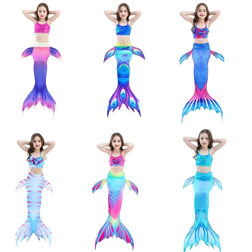 Maillot de bain sirène 3 pièces pour filles, ensemble de natation avec haut, short et queue de sirène, tenue de sirène pour la piscine et la plage