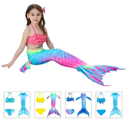 Maillot de bain sirène 3 pièces pour filles, ensemble de natation avec haut, short et queue de sirène, tenue de sirène pour la piscine et la plage