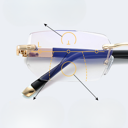 Progressive Reading Glasses with Blue Light Filter — Multifocal Lenses +1.00 to +4.00 Strength for Near and Distance Vision, Rimless Metal F