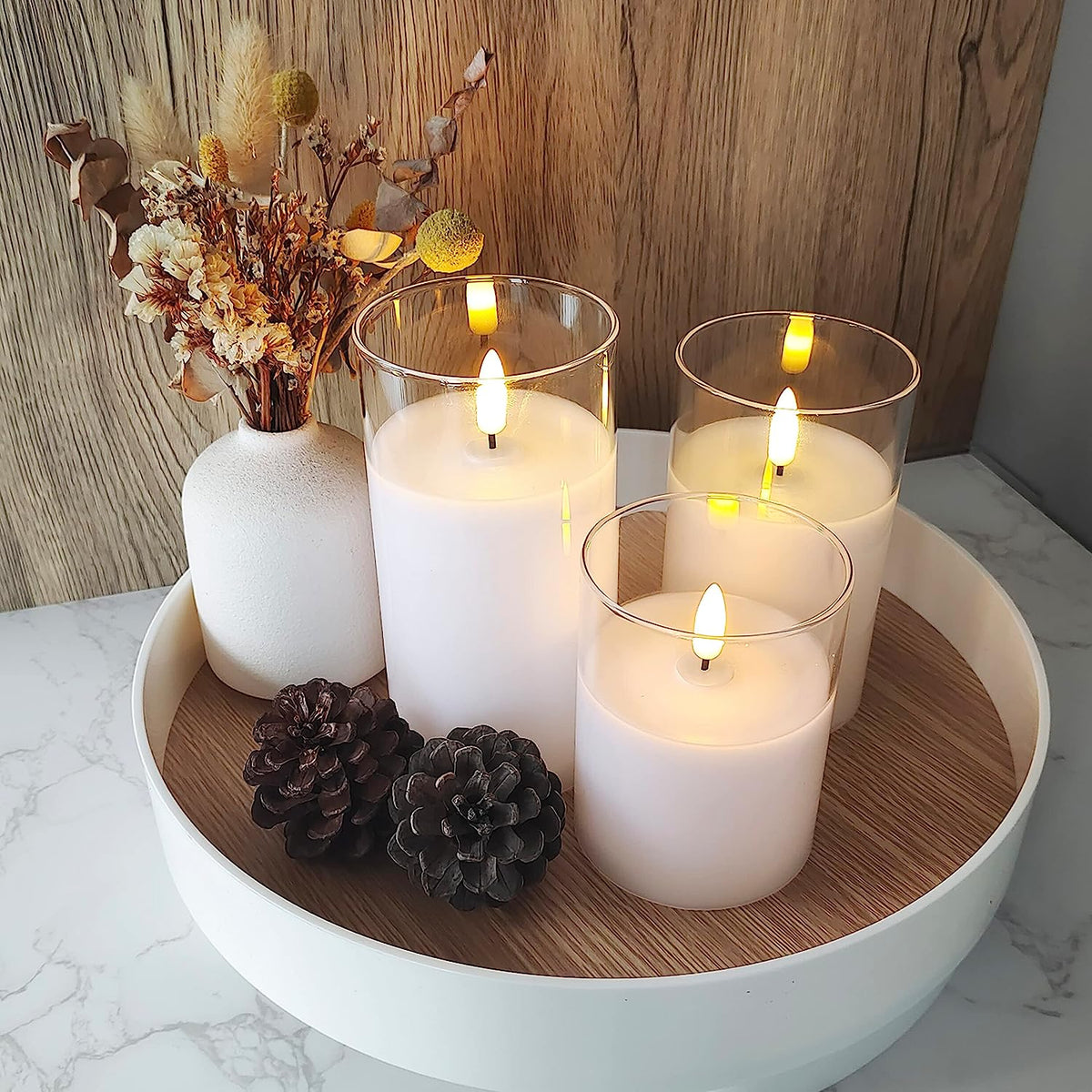 Flameless LED Pillar Candles with Remote Control & Timer – 3-Piece Set, Realistic Flickering Flame Effect for Living Room, Bedroom, Dining