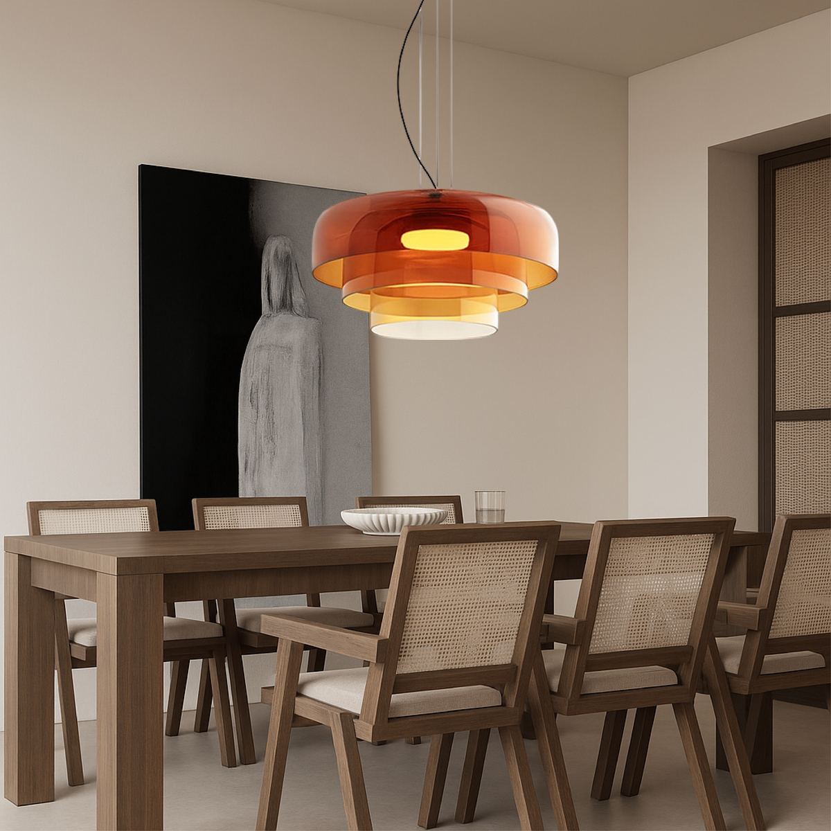 Hand-Blown Glass Dome Ceiling Light 16.5 in Adjustable Height Green Overhead Fixture for Dining Room Kitchen Island Modern Sculptural Ambien