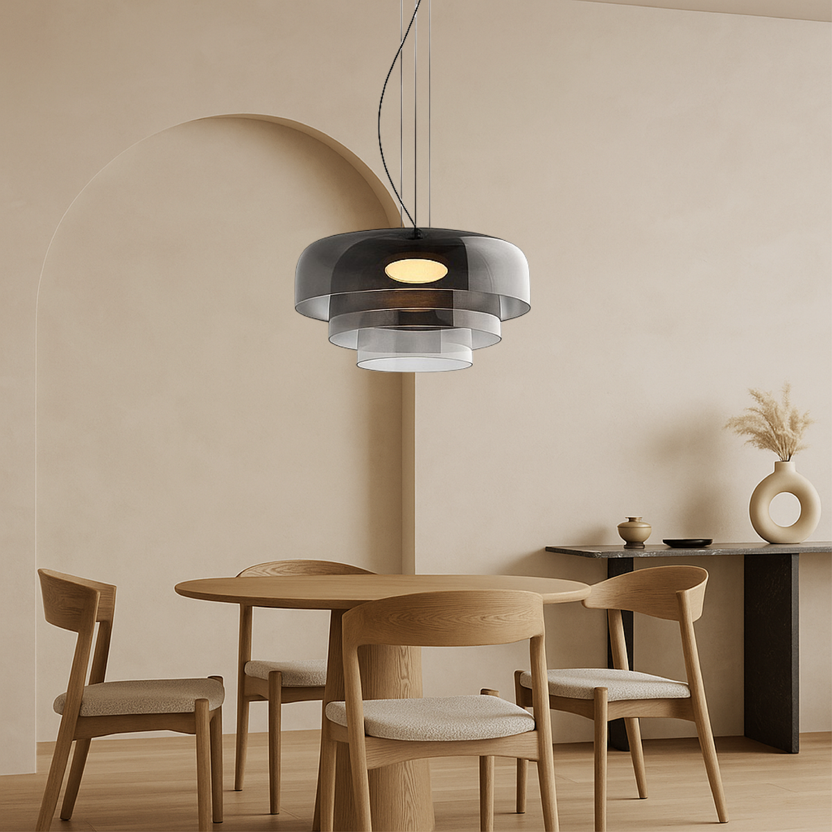 Hand-Blown Glass Dome Ceiling Light 16.5 in Adjustable Height Green Overhead Fixture for Dining Room Kitchen Island Modern Sculptural Ambien