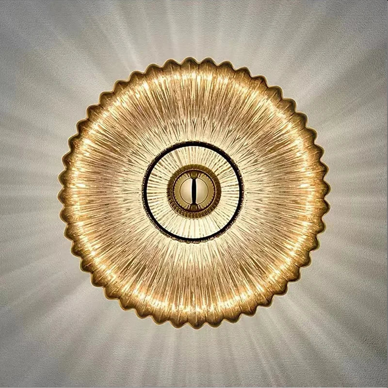 Textured Glass Shell Sconce in Golden Amber Finish for Bedroom Hallway Living Room Accent Lighting