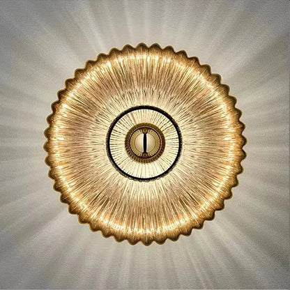 Textured Glass Wall Sconce Amber Finish Shell Design Bedroom Hallway Lighting Indoor Mounted Accent Fixture Vintage Modern Decorative Light