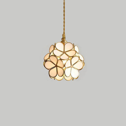 Glass Shade Hanging Fixture 8-Inch Brass Finish Ceiling Light for Kitchen Dining Room Entryway Hardwired with Adjustable Cable