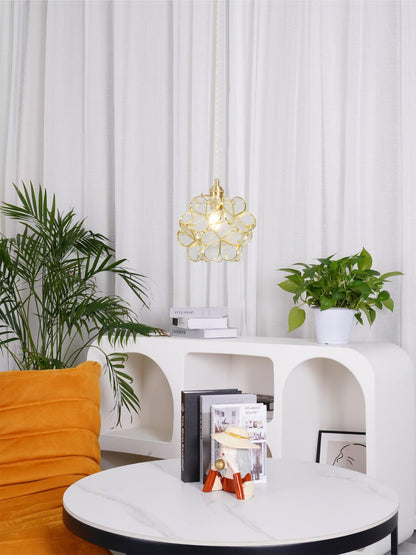 Glass Shade Hanging Fixture 8-Inch Brass Finish Ceiling Light for Kitchen Dining Room Entryway Hardwired with Adjustable Cable