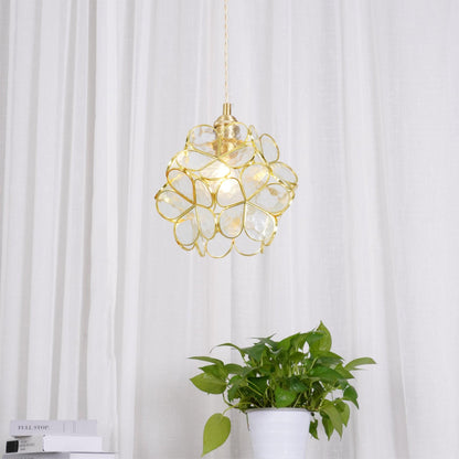 Glass Shade Hanging Fixture 8-Inch Brass Finish Ceiling Light for Kitchen Dining Room Entryway Hardwired with Adjustable Cable