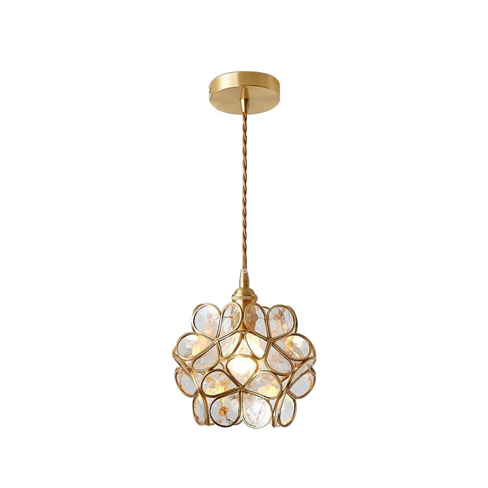 Glass Shade Hanging Fixture 8-Inch Brass Finish Ceiling Light for Kitchen Dining Room Entryway Hardwired with Adjustable Cable