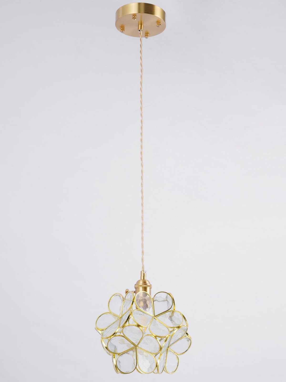 Glass Shade Hanging Fixture 8-Inch Brass Finish Ceiling Light for Kitchen Dining Room Entryway Hardwired with Adjustable Cable