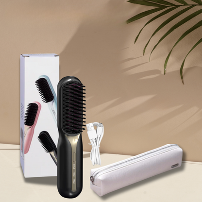 Rechargeable Cordless Hair Straightening Brush Heated Styling Tool Anti-Frizz Ionic Technology Travel-Friendly Portable Heat Brush for Smoot