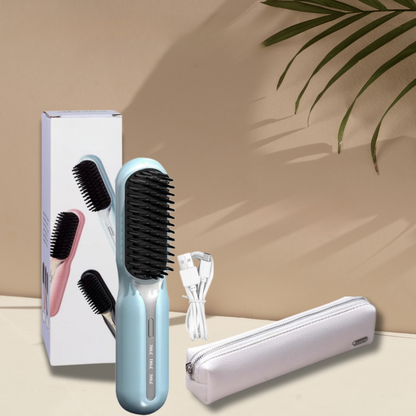Rechargeable Cordless Hair Straightening Brush Heated Styling Tool Anti-Frizz Ionic Technology Travel-Friendly Portable Heat Brush for Smoot