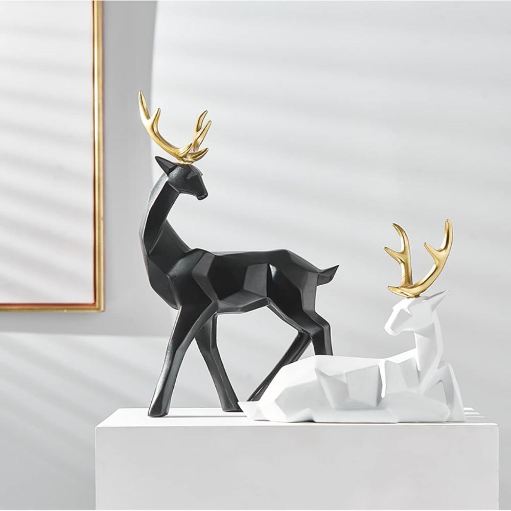 Glimmer Deer Figurine - Modern Geometric Design, High-Quality Resin
