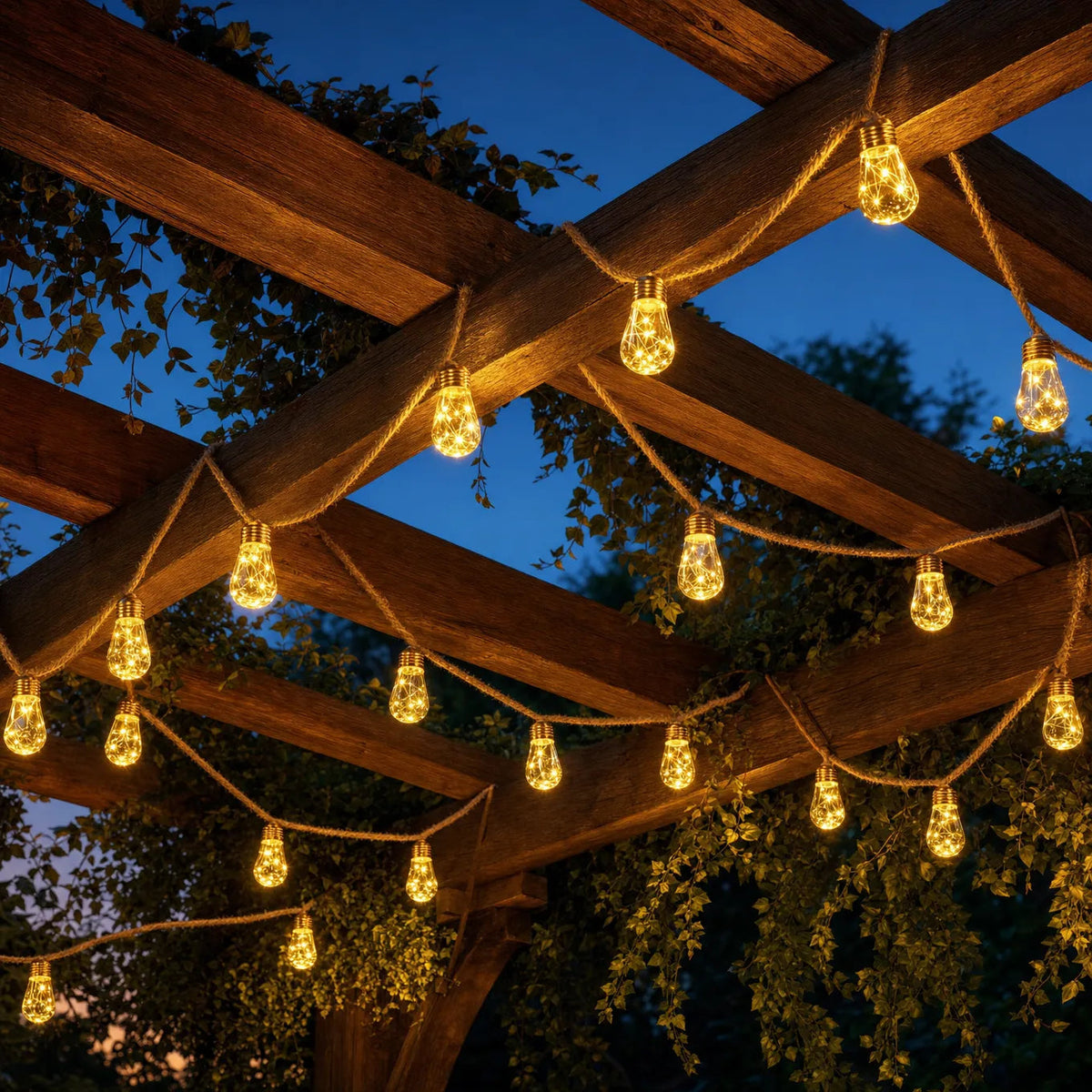 Glimmer Hemp Rope Solar Lights - Weatherproof, Adjustable Length
