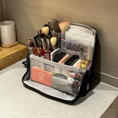 Travel Cosmetics Organizer Bag with Compartments Waterproof Nylon Padded Case for Brushes Palettes Skincare Women's Portable Storage Pouch