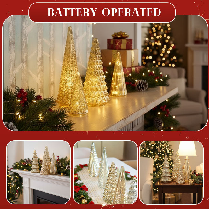 Ensemble de sapins de Noël lumineux Ortekor | Décoration de fêtes élégante avec minuterie et lumières ambrées pour une ambiance chaleureuse