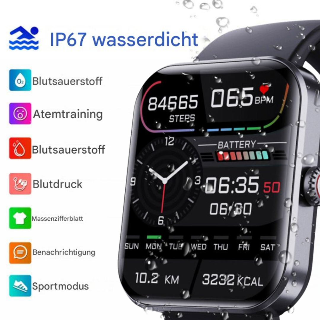 Non-Invasive Blood Sugar Monitor Watch with Heart Rate & Blood Pressure Tracking for Diabetics