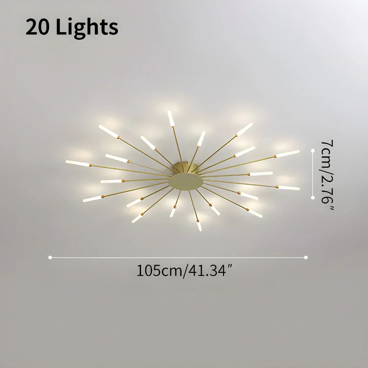 Multi-Arm Starburst Ceiling Fixture Metal LED Dimmable Gold Black 20-42 Bulb Open-Plan Dining Room Contemporary Statement Light Large Space