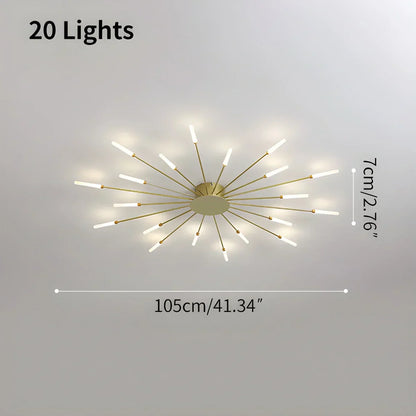 Multi-Arm Starburst Ceiling Fixture Metal LED Dimmable Gold Black 20-42 Bulb Open-Plan Dining Room Contemporary Statement Light Large Space