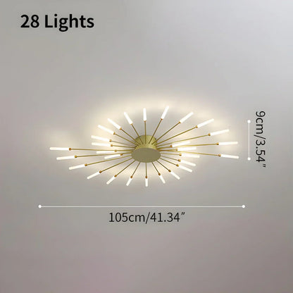 Multi-Arm Starburst Ceiling Fixture Metal LED Dimmable Gold Black 20-42 Bulb Open-Plan Dining Room Contemporary Statement Light Large Space
