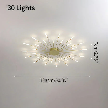 Multi-Arm Starburst Ceiling Fixture Metal LED Dimmable Gold Black 20-42 Bulb Open-Plan Dining Room Contemporary Statement Light Large Space