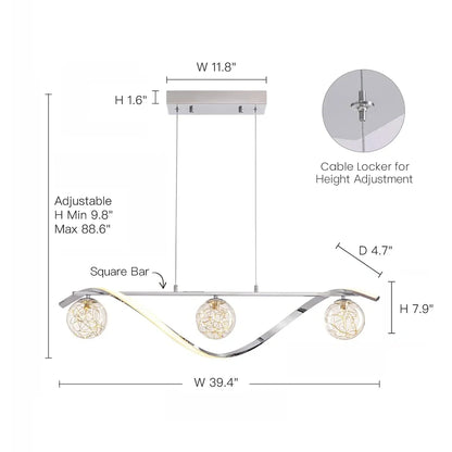 LED Chandelier for Kitchen Island & Dining Room 39 in Gold Glass Globe Ceiling Light Hanging Fixture Modern Linear Suspended Lighting for Di