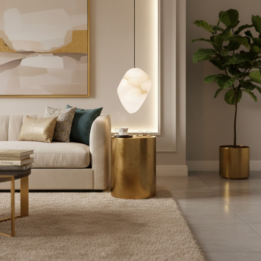 Alabaster Globe Drop Light for Kitchen Island 9 Inch Brass Ceiling Fixture for Dining Room Soft Glow Hanging Fixture Modern Farmhouse G9 Bas