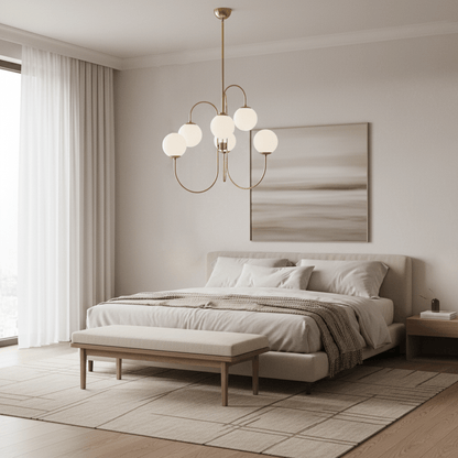 Multi-Arm Ceiling Light Fixture Metal Frame Frosted Glass Shades Gold Black White 30 Inch Diameter Living Room Dining Room Bedroom Overhead
