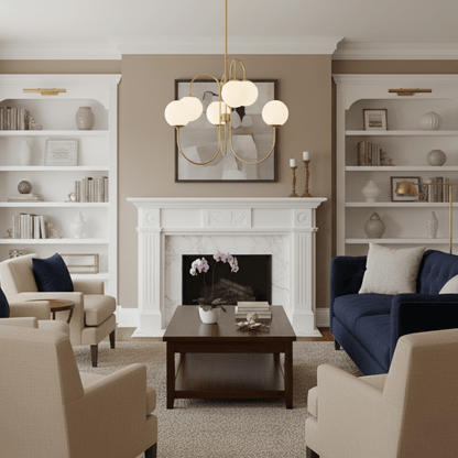 Multi-Arm Ceiling Light Fixture Metal Frame Frosted Glass Shades Gold Black White 30 Inch Diameter Living Room Dining Room Bedroom Overhead