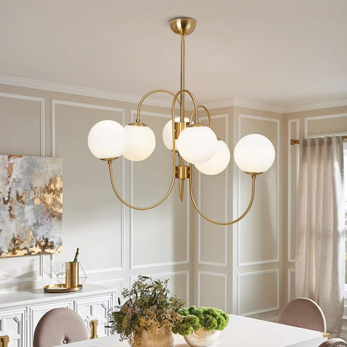 Multi-Arm Ceiling Light Fixture Metal Frame Frosted Glass Shades Gold Black White 30 Inch Diameter Living Room Dining Room Bedroom Overhead