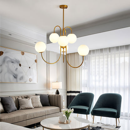 Multi-Arm Ceiling Light Fixture Metal Frame Frosted Glass Shades Gold Black White 30 Inch Diameter Living Room Dining Room Bedroom Overhead