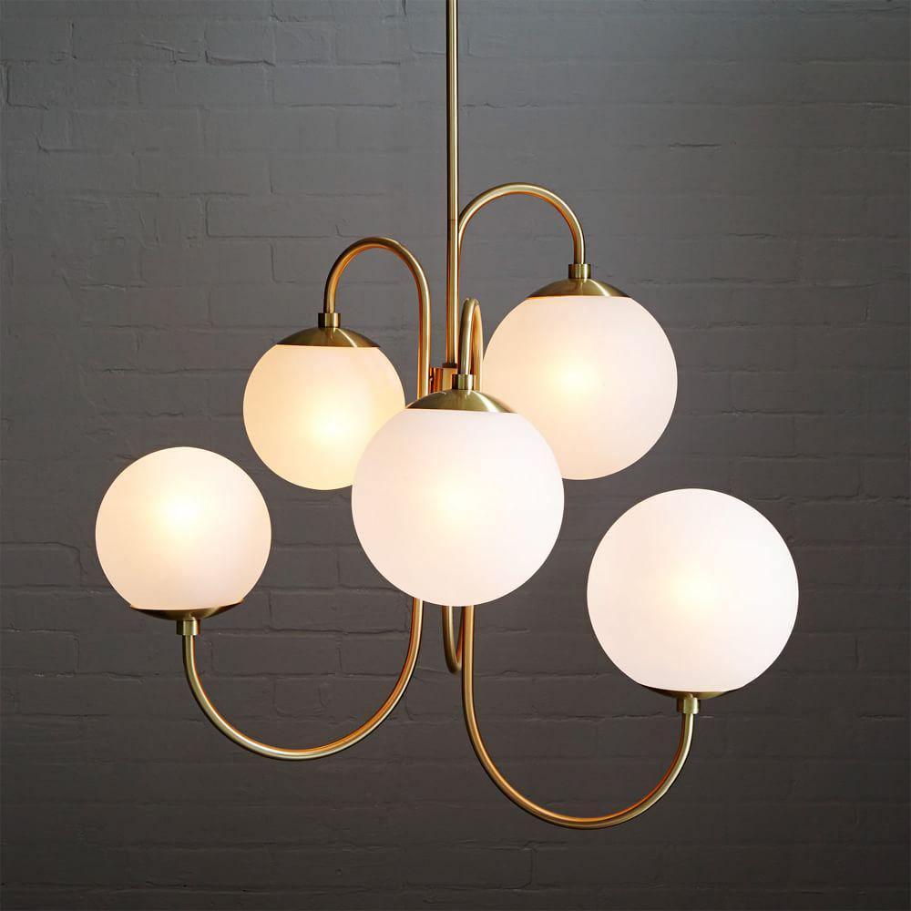 Multi-Arm Ceiling Light Fixture Metal Frame Frosted Glass Shades Gold Black White 30 Inch Diameter Living Room Dining Room Bedroom Overhead