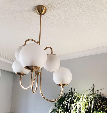 Multi-Arm Ceiling Light Fixture Metal Frame Frosted Glass Shades Gold Black White 30 Inch Diameter Living Room Dining Room Bedroom Overhead