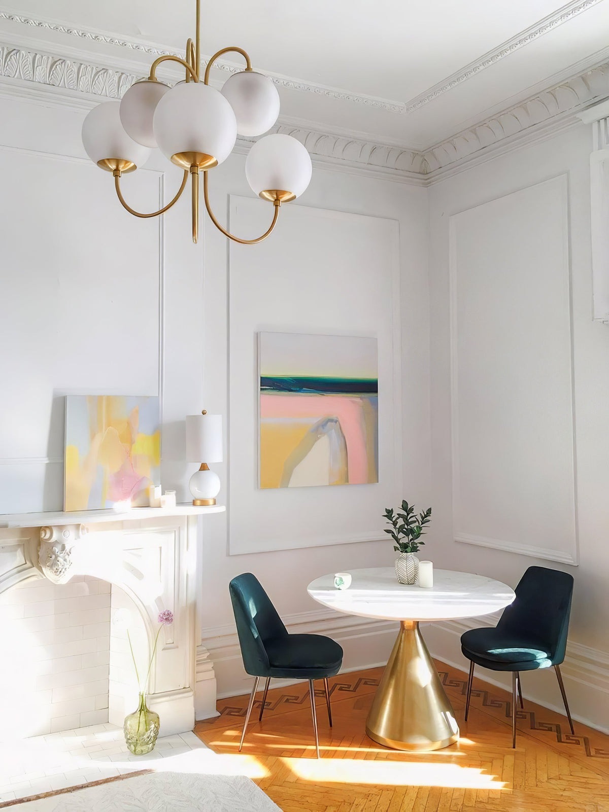 Multi-Arm Ceiling Light Fixture Metal Frame Frosted Glass Shades Gold Black White 30 Inch Diameter Living Room Dining Room Bedroom Overhead