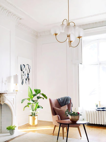 Multi-Arm Ceiling Light Fixture Metal Frame Frosted Glass Shades Gold Black White 30 Inch Diameter Living Room Dining Room Bedroom Overhead