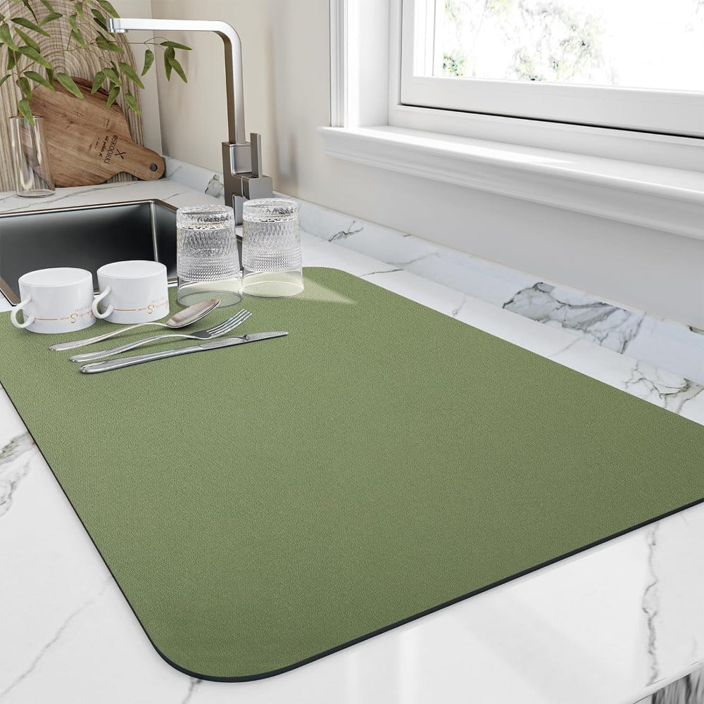 Diatomite Dish Drying Mat Ultra Absorbent Fast Dry Kitchen Counter Protector for Glasses Plates Pots Pans Cookware Sink Area