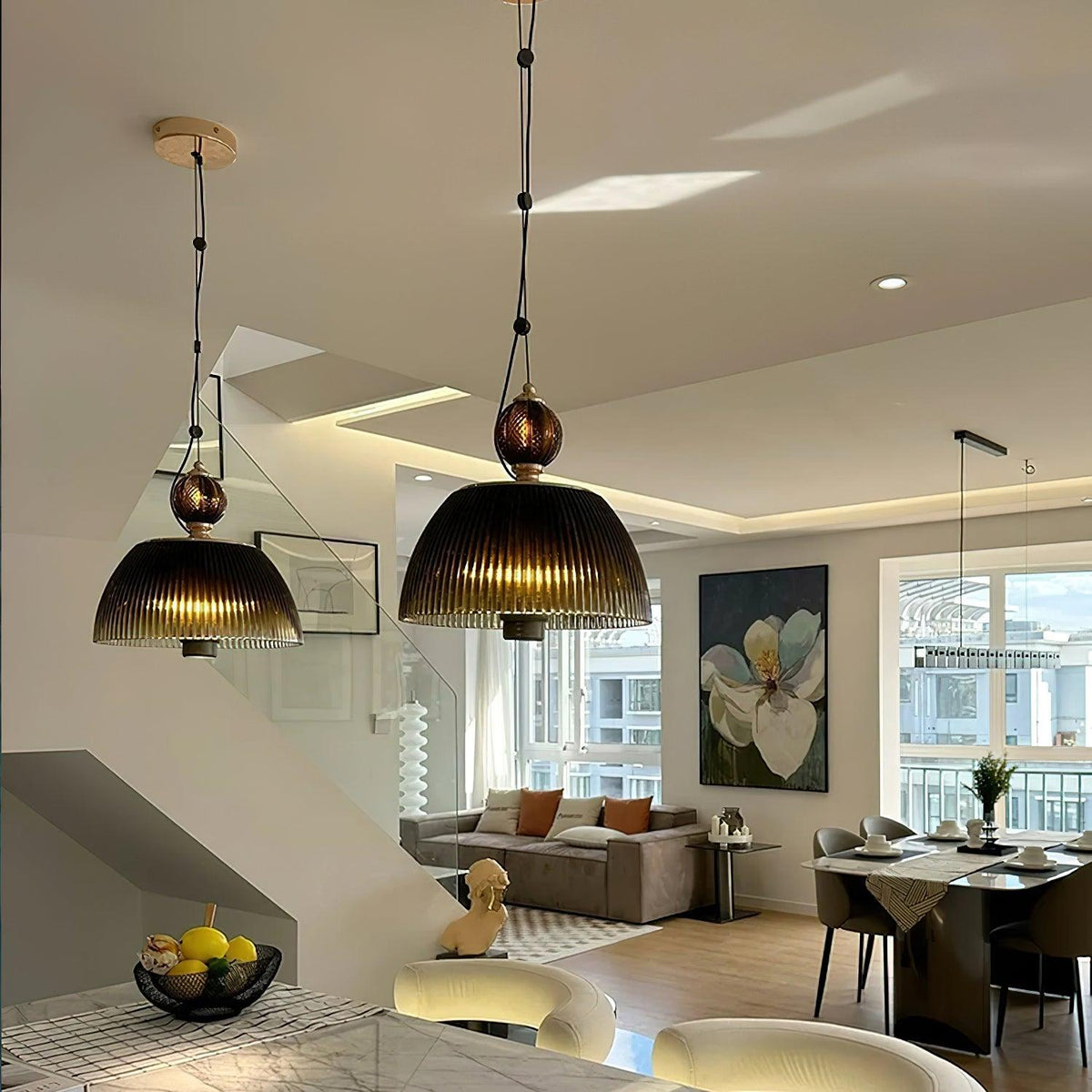 Emerald Glass Bowl Overhead Fixture 12.6 Inch Adjustable Cord Kitchen Counter Dining Room Ceiling Lighting E26 E27 Socket 40W Compatible
