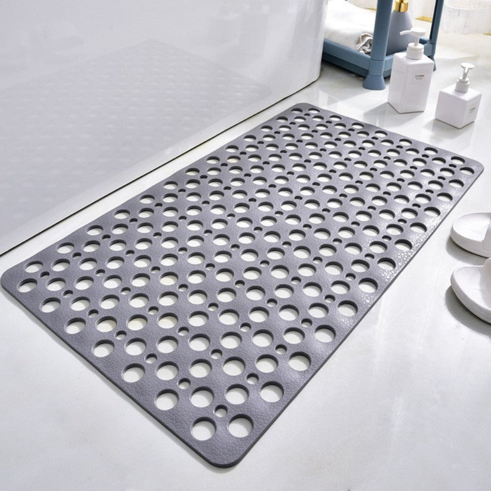 Non-Slip Bath Mat with Drainage Holes Gray 24x16 Inch PVC Quick-Dry Bathroom Safety Floor Liner for Shower Tub Wet Areas Home Spa Senior Acc