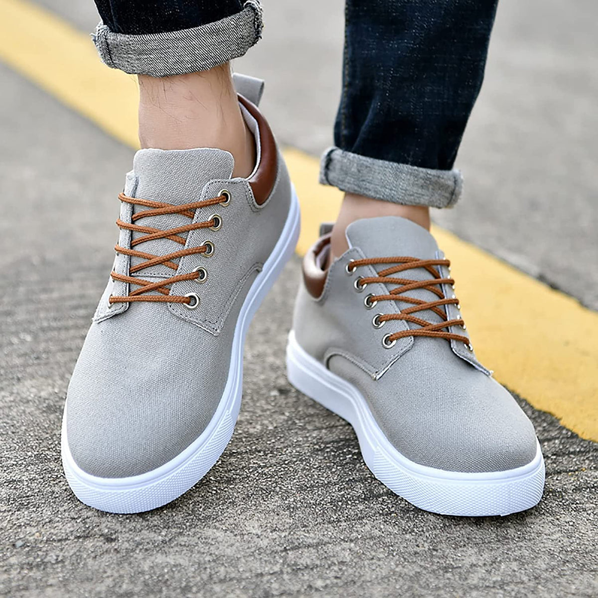 Canvas Sneakers for Men with Platform Sole – Casual Lace-Up Shoes for Work, Weekends & Everyday Wear