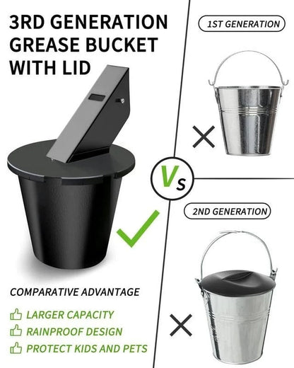 Grill Grease Collector | Enhanced Design with Secure Lid & Reusable Liner for Easy Cleanup