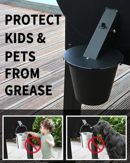 Grill Grease Collector | Enhanced Design with Secure Lid & Reusable Liner for Easy Cleanup