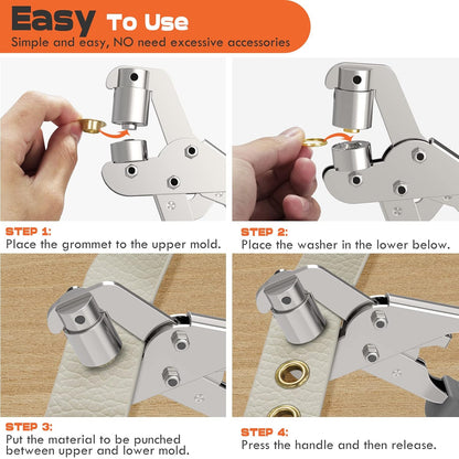 Grommet Tool with Double Leverage, Heavy Duty Grommet Kit, Leather Punch Tool for Vinyl and Fabric Projects