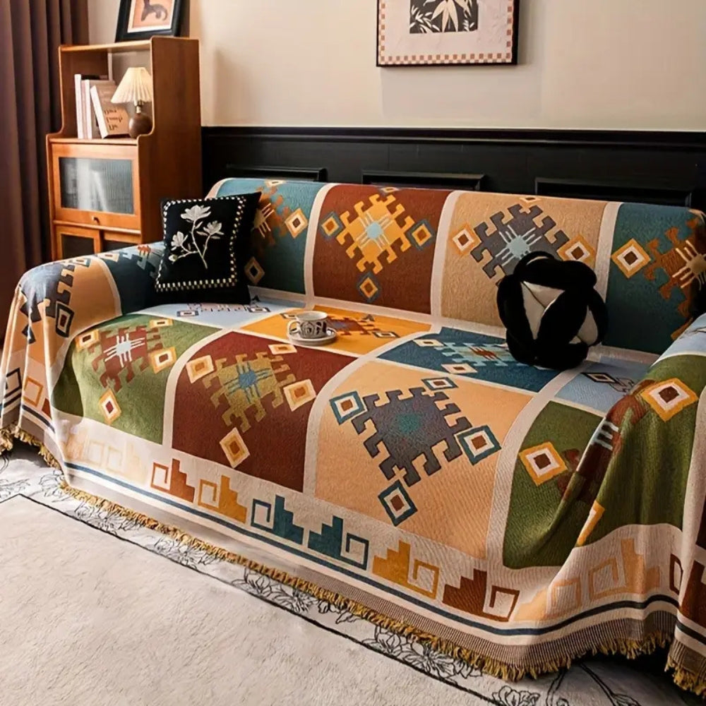 Grove Tribal Sofa Cover - Kilim Patchwork Throw, Anti-Slip Design