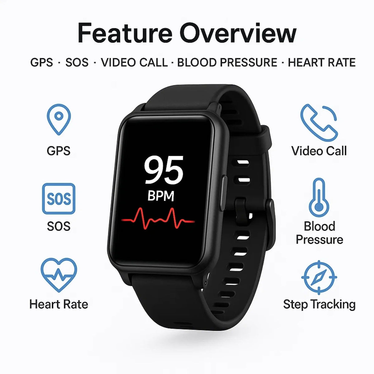 Smartwatch for Seniors with Fall Detection, Elderly Monitoring Device with SOS Call, GPS Tracking and Medical Alert