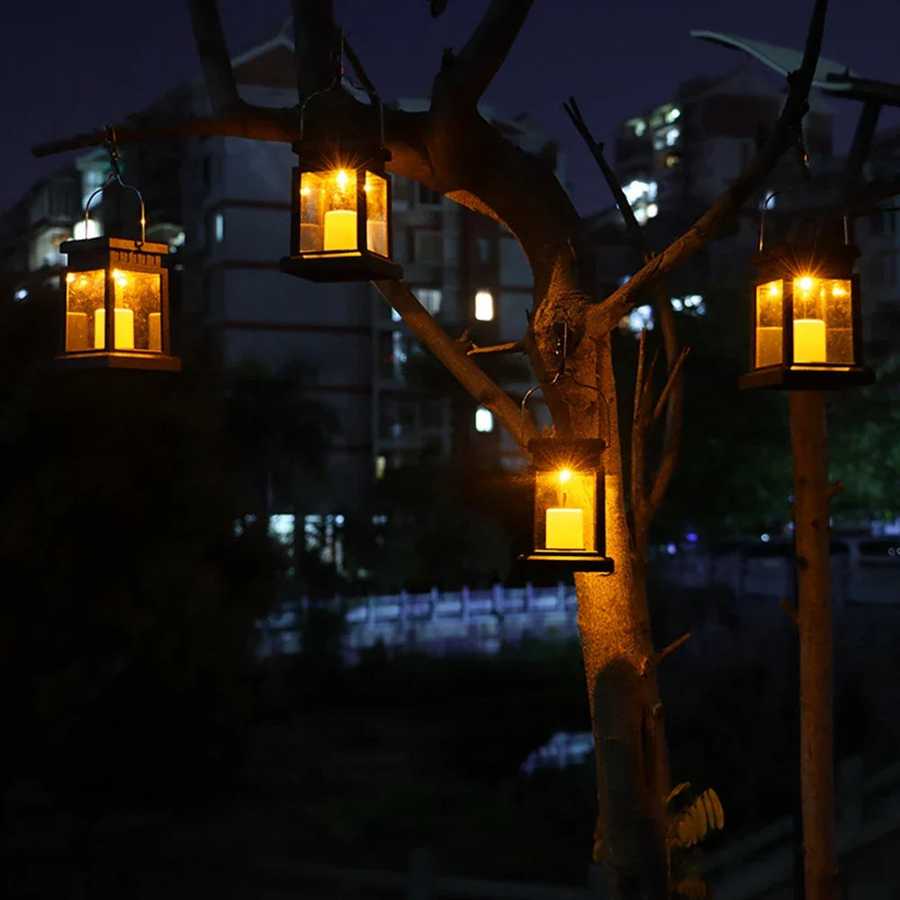 Outdoor Hanging Light with Flickering LED & Auto Sensor, Solar-Powered Decorative Accent for Patio Garden Pathway, Weatherproof ABS Construc