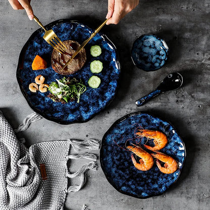 Service de vaisselle en céramique, ensemble de 10 pièces au motif bleu céleste pour dîners de famille, repas décontractés, réceptions formelles, indispensable de cuisine