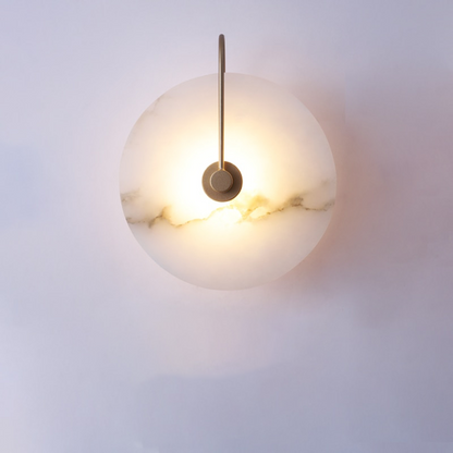 Circular Wall Sconce with Natural Stone & Energy-Efficient LED for Living Room, Bedroom, Hallway