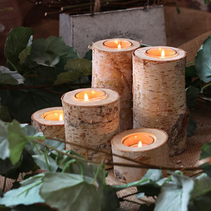 Natural Wood Tealight Stand 2-8 Inches Farmhouse Table Accent Organic Bark Texture Mantel Display Home Centerpiece Décor